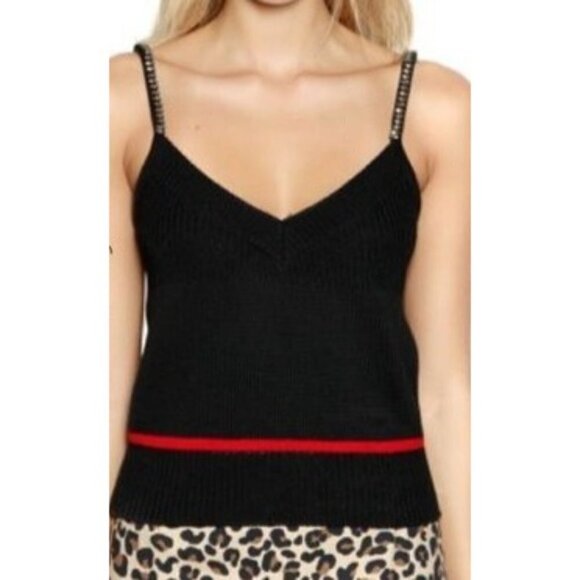 N21 Crystal Embellished Strap Knit Top Black Red - Picture 8 of 8